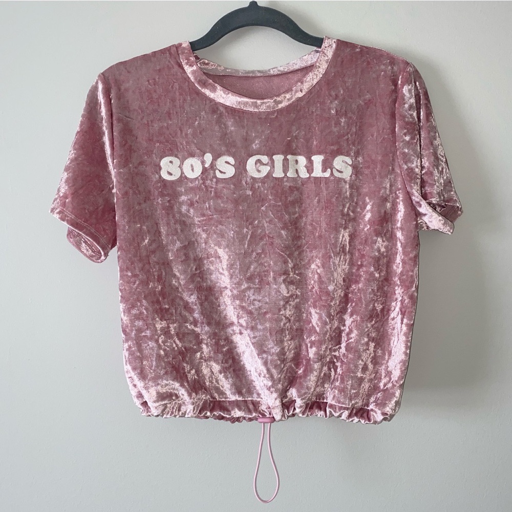 CUTE pink velvet top with adjustable drawstring